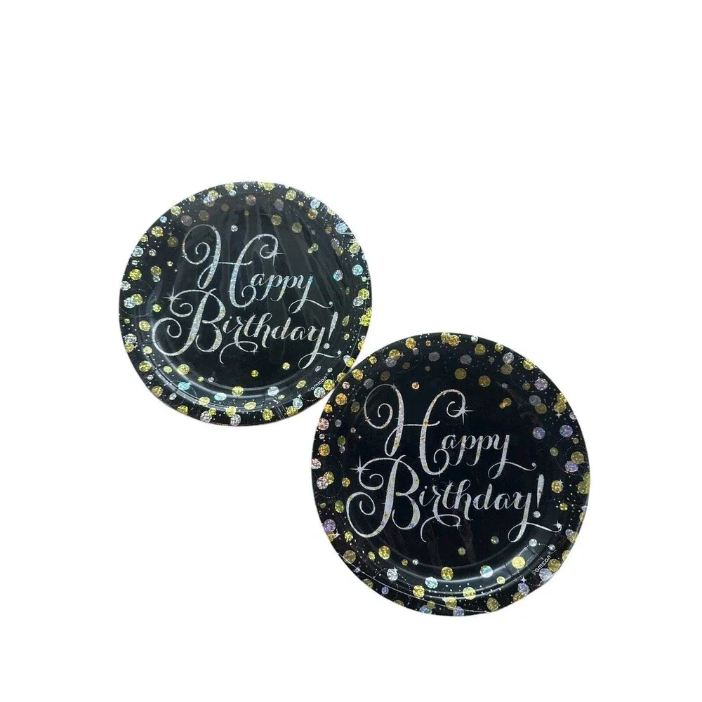 Happy Birthday Black Gold Silver 32 Plates & 32 Napkins 9